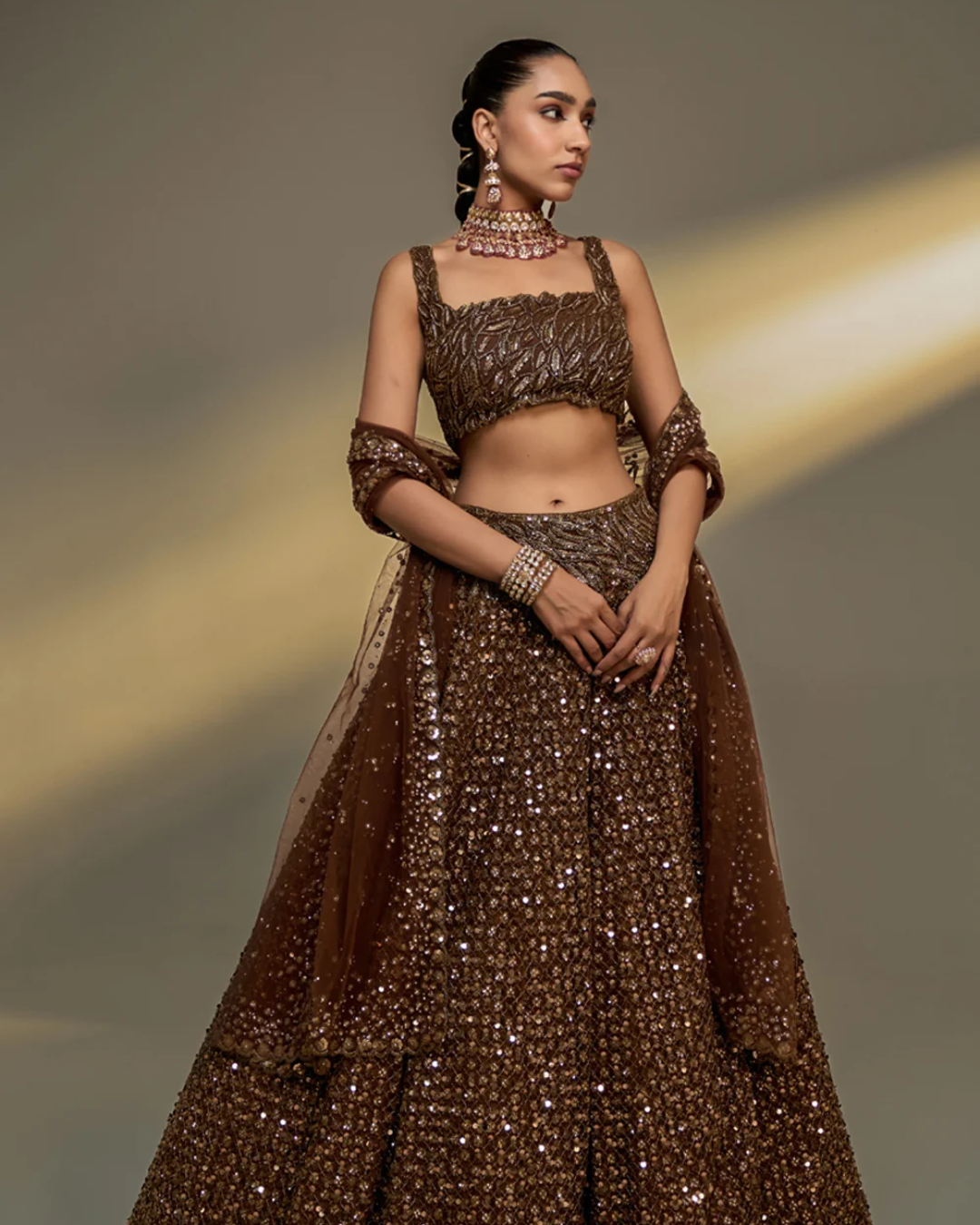 Prevasu - Copper Gold Corset Lehenga Set From The Mocha Edit
