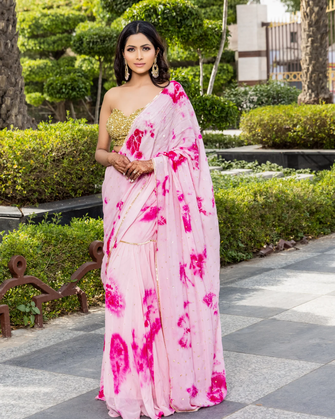 Sonali Bansal - Pinky -Tie and dye garara saree with gold sequin blouse From Phiroza