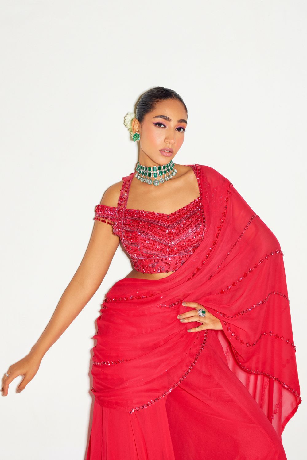 Sanya Gulati - Hot Pink Tonal Saree