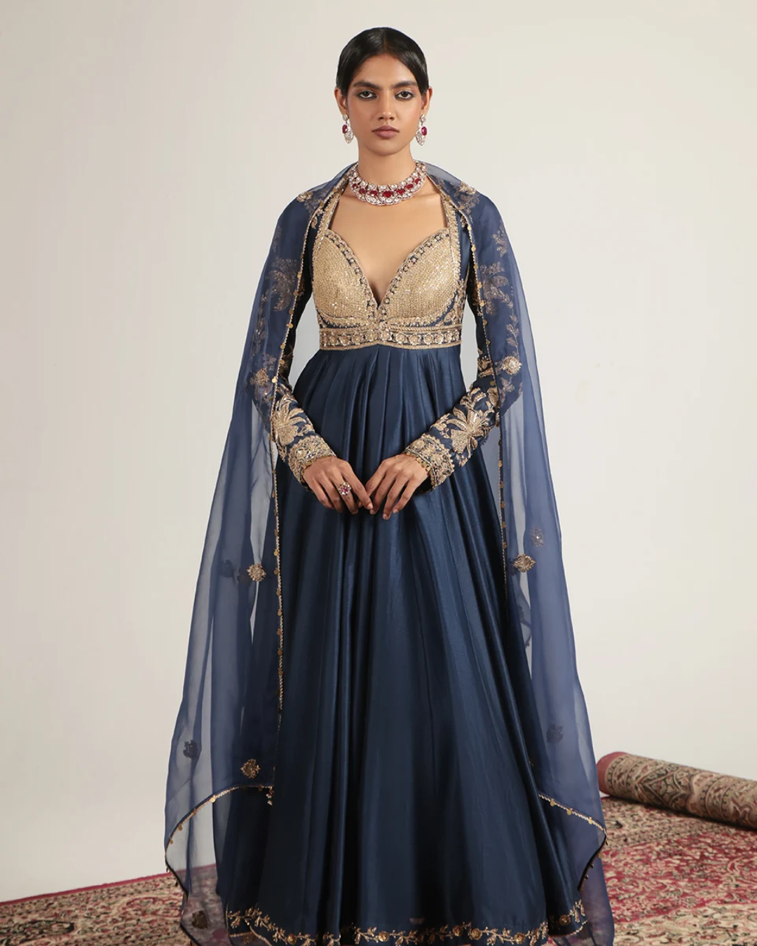 Niti Bothra - Zar-Rang Blue Heavy Yoke Kalidar Set
