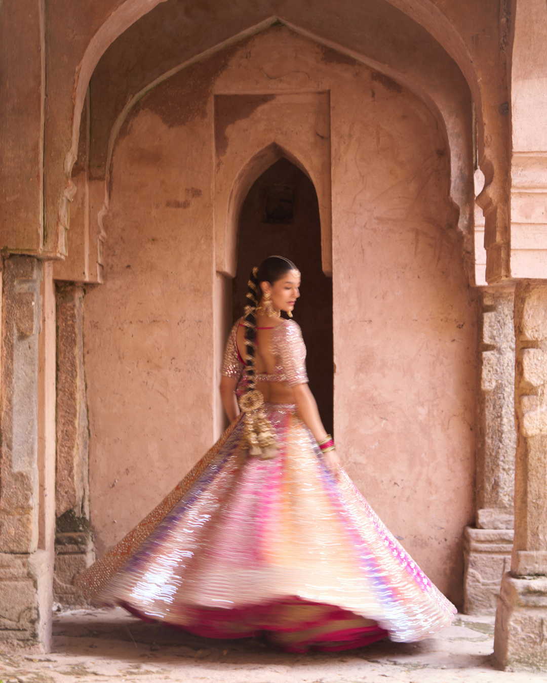 Angad Singh - PRISM — Multicolored Raw Silk Lehenga Set with Contrast Blouse From Zariya