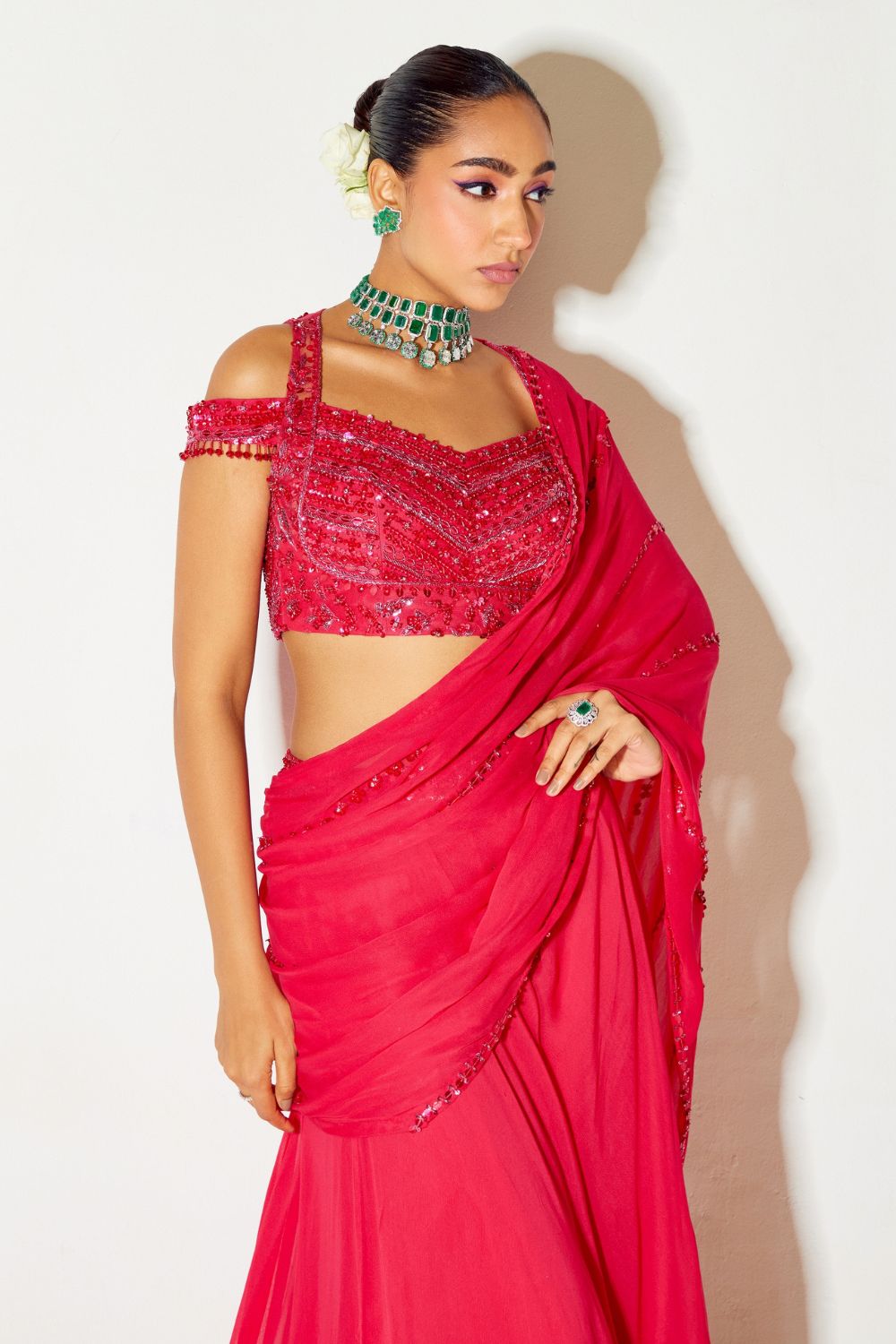 Sanya Gulati - Hot Pink Tonal Saree
