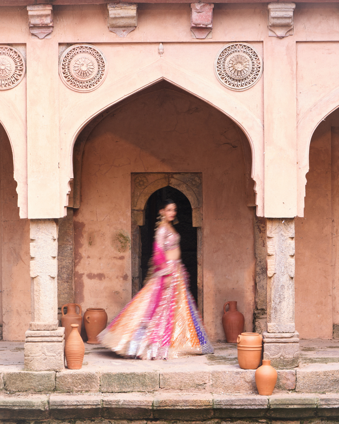 Angad Singh - PRISM — Multicolored Raw Silk Lehenga Set with Contrast Blouse From Zariya