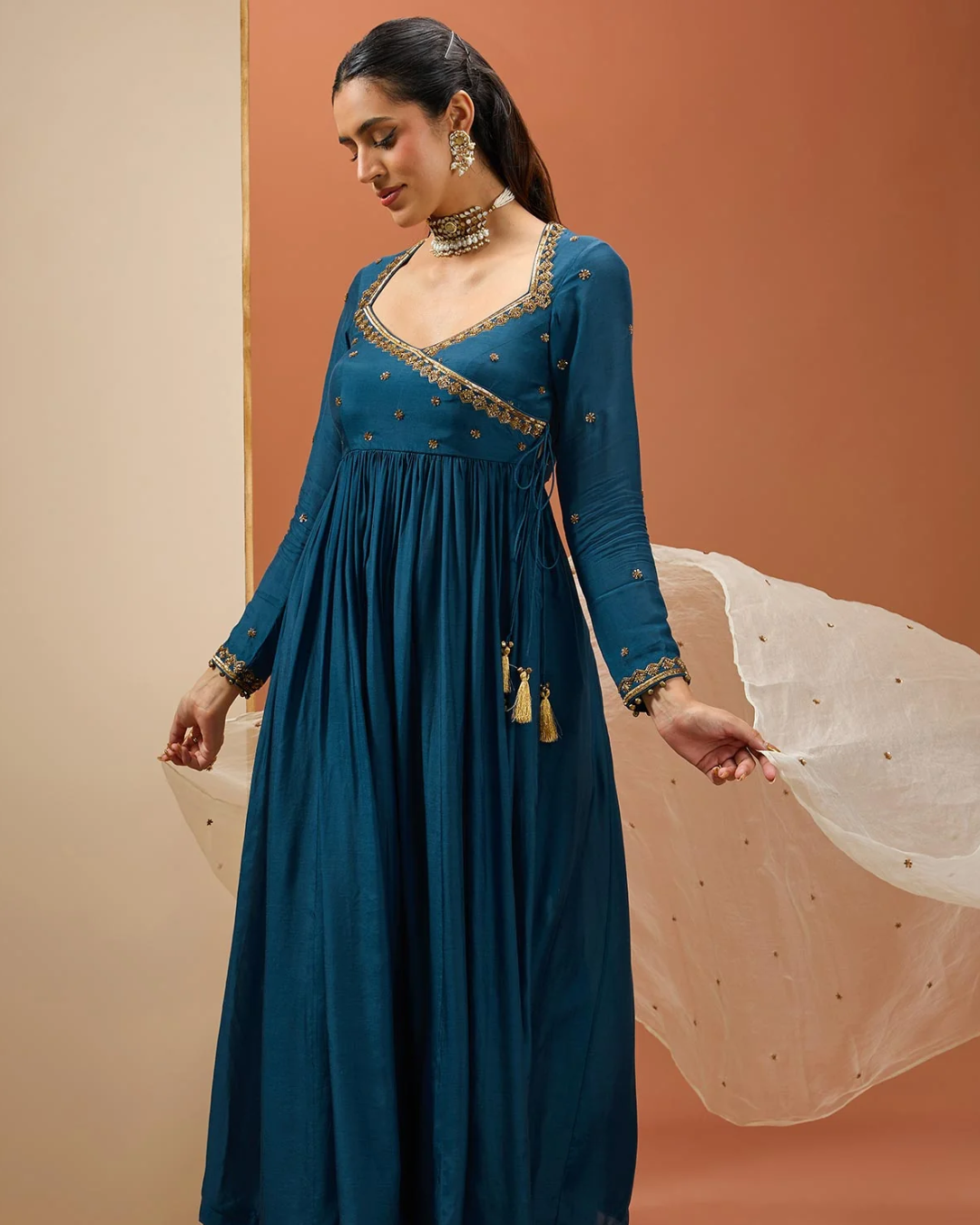 Esha Koul - Blue Angrakha Anarkali Set From Noor