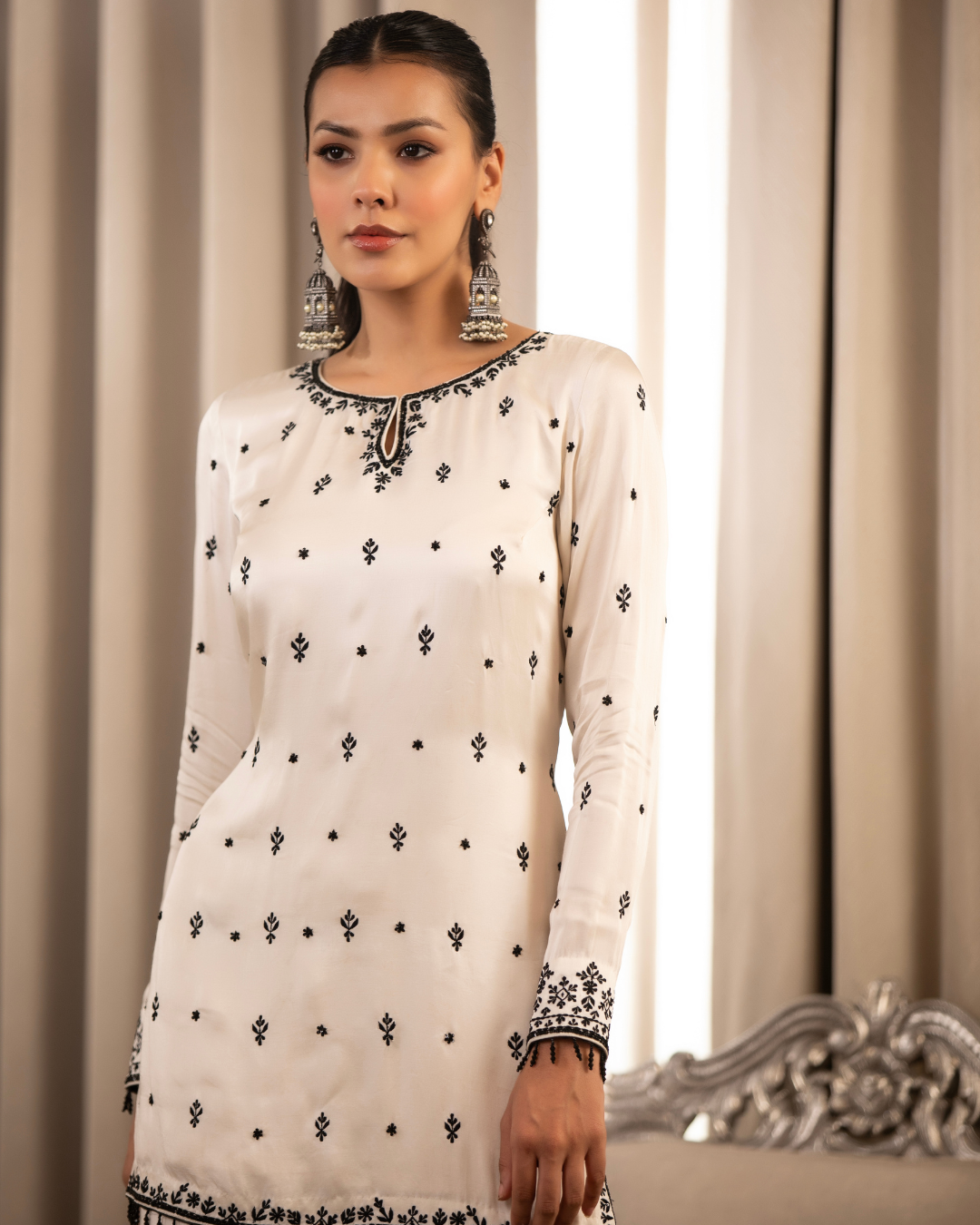 Esha Koul - Black On White Kurta Set
