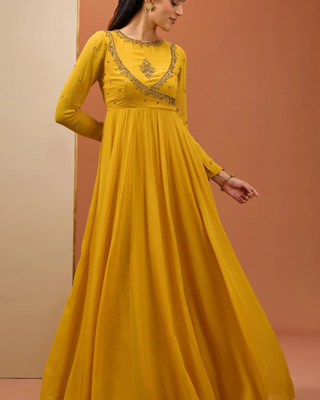 Esha Koul - Mustard Anrakali Set From Noor