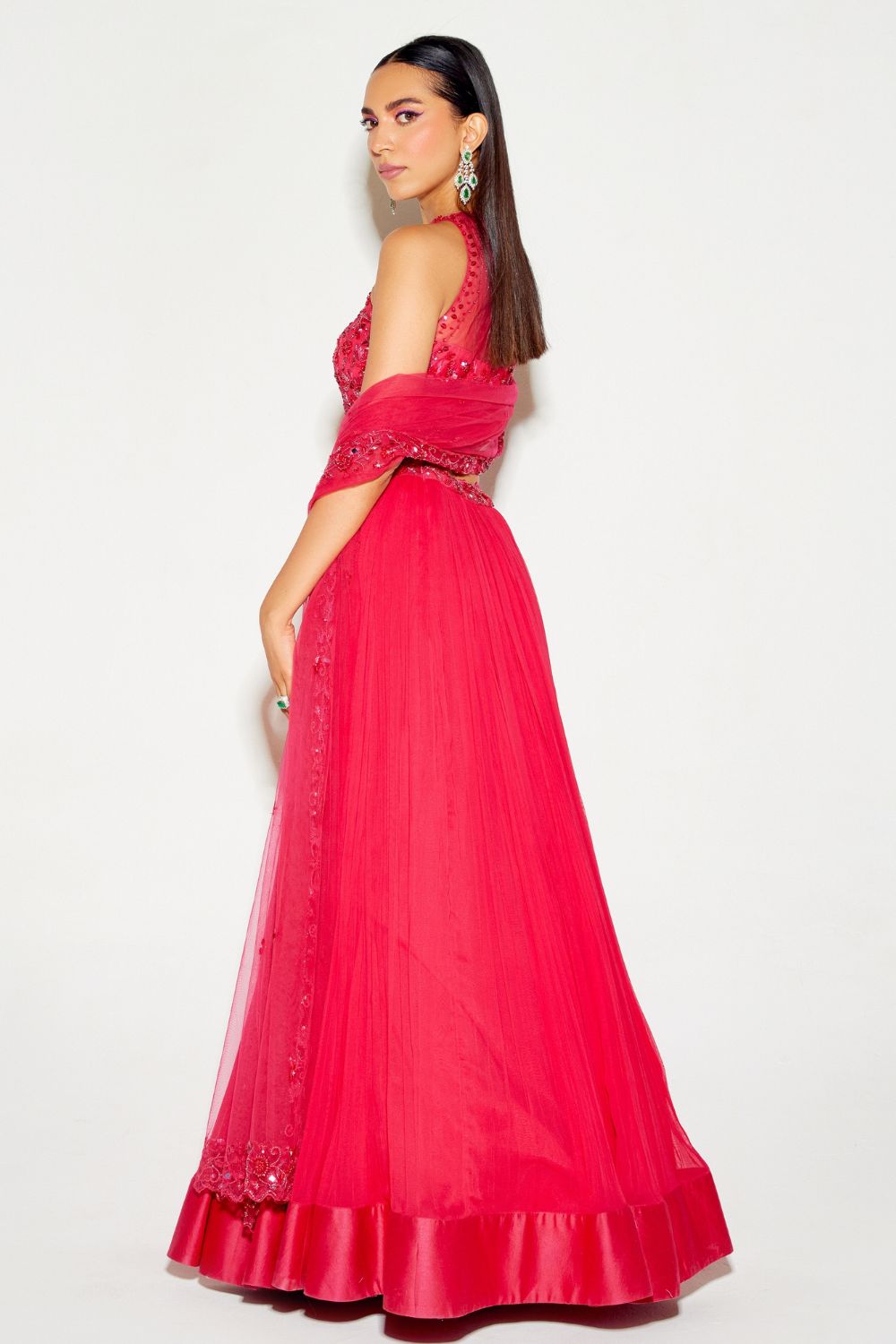 Sanya Gulati - Hot Pink Tonal Blouse and Pleated Lehenga Set