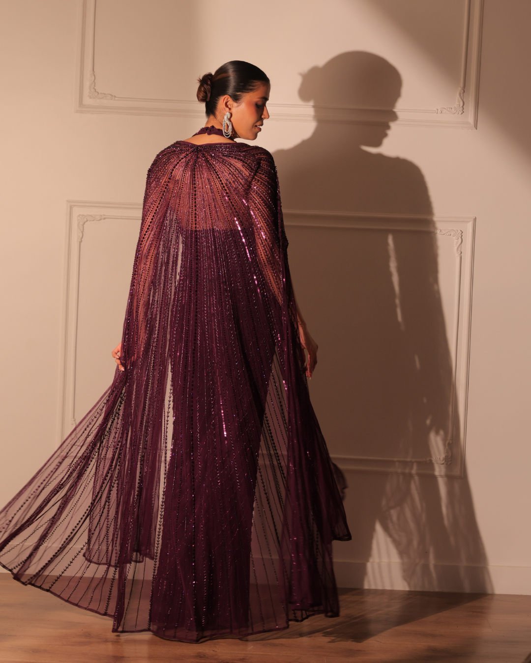 Sonali Bansal - Wine halter neck jumpsuit with cape From Banno Ki Saheli