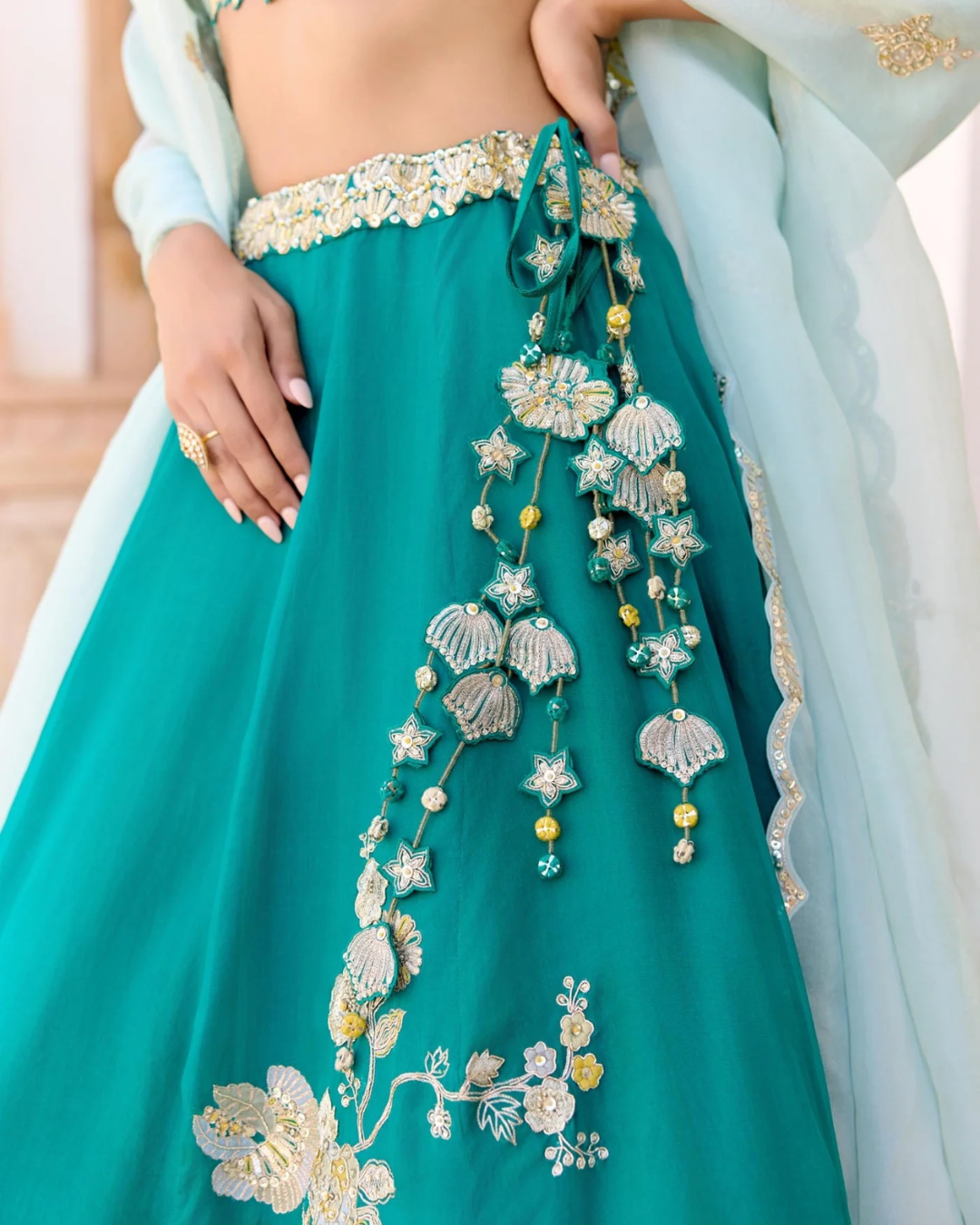 Osaa By Adarsh - Pine Green Jaal Embroidered Lehenga Set From SAFAR