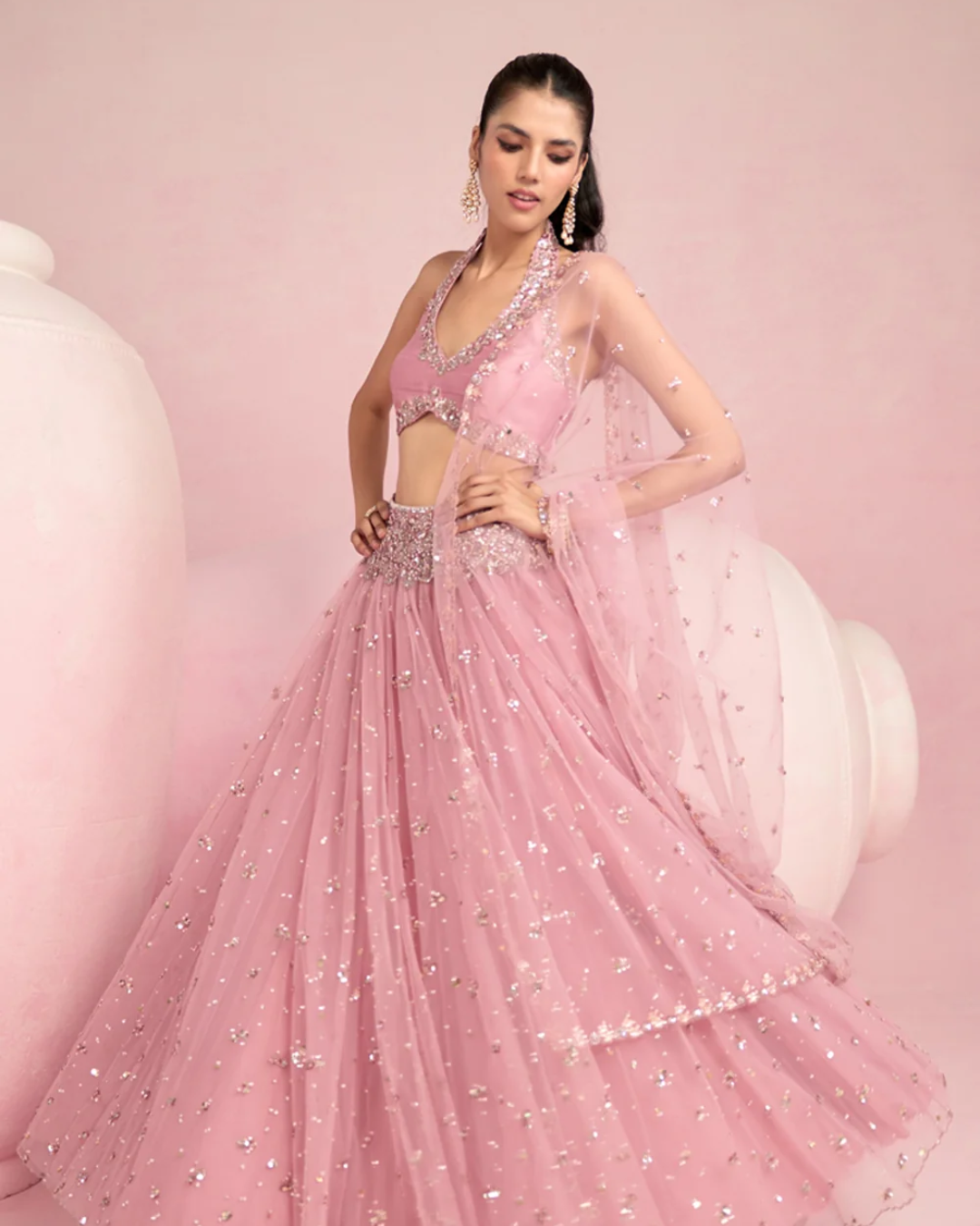 Prevasu - Soft Pink Lehenga Set From Solene