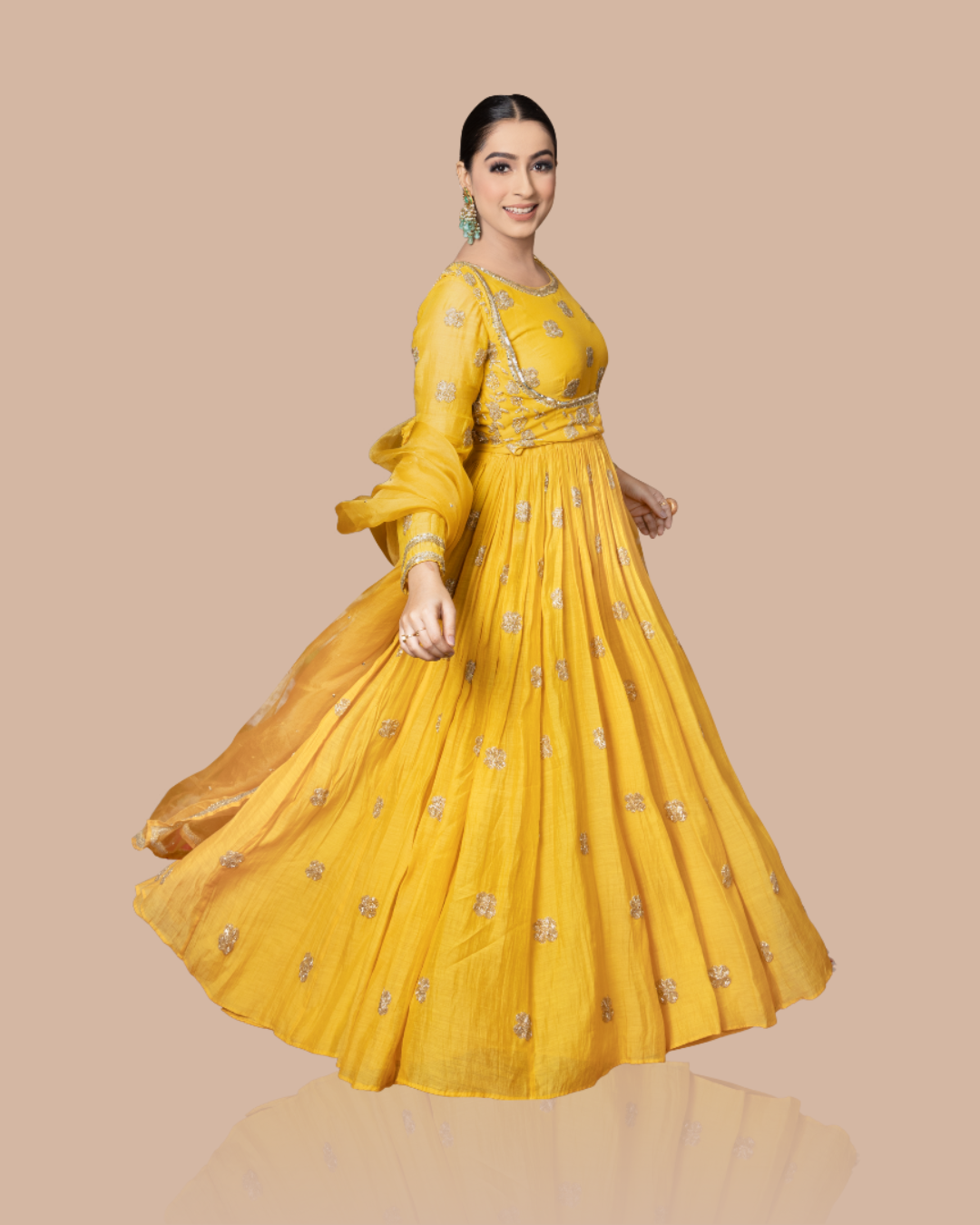 Sonali Bansal - Mustard yellow anarkali set with short jacket and dupatta From Wedding Capsule