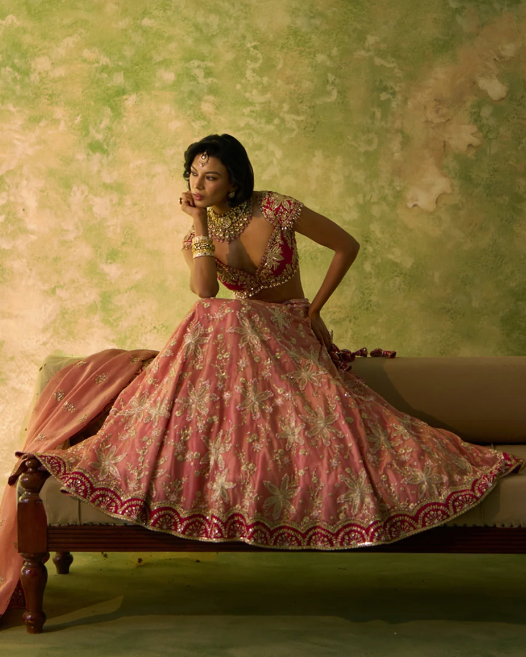Prevasu - Pink Tissue Bridal Lehenga Set From Silsila