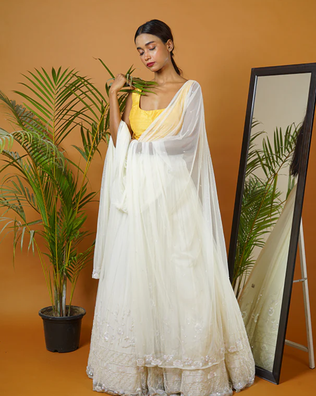 Sonali Bansal - Mustard blouse with off white lehenga and dupatta From Fiza