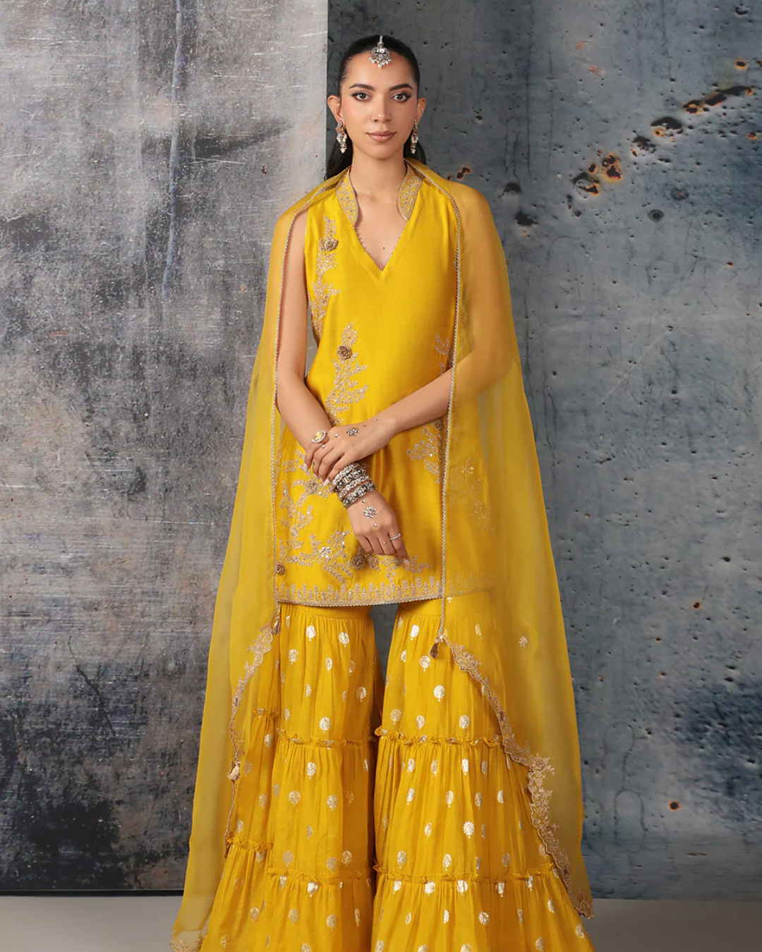 Niti Bothra - Mehrang Yellow Sleeveless Sharara Set