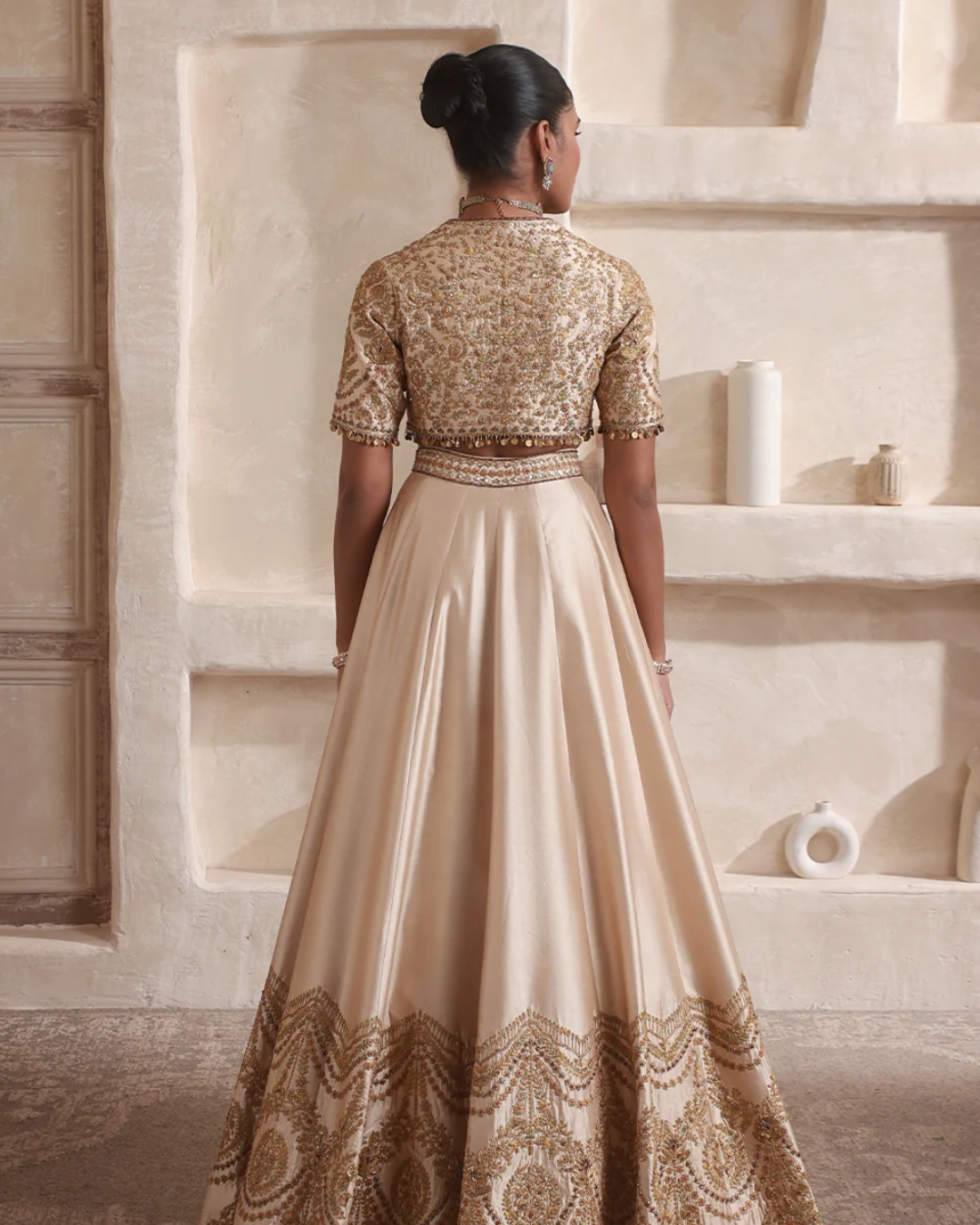 Niti Bothra - Zar-Rang Ivory Scallop Lehenga Set
