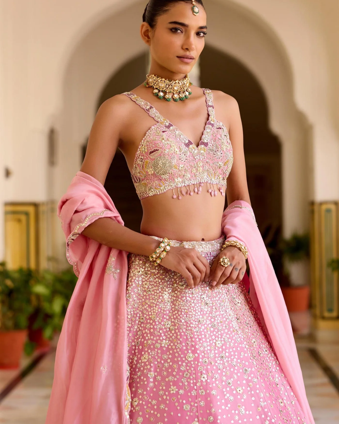 Osaa By Adarsh - Rosaline Pink Tissue Lehenga Set From SAFAR