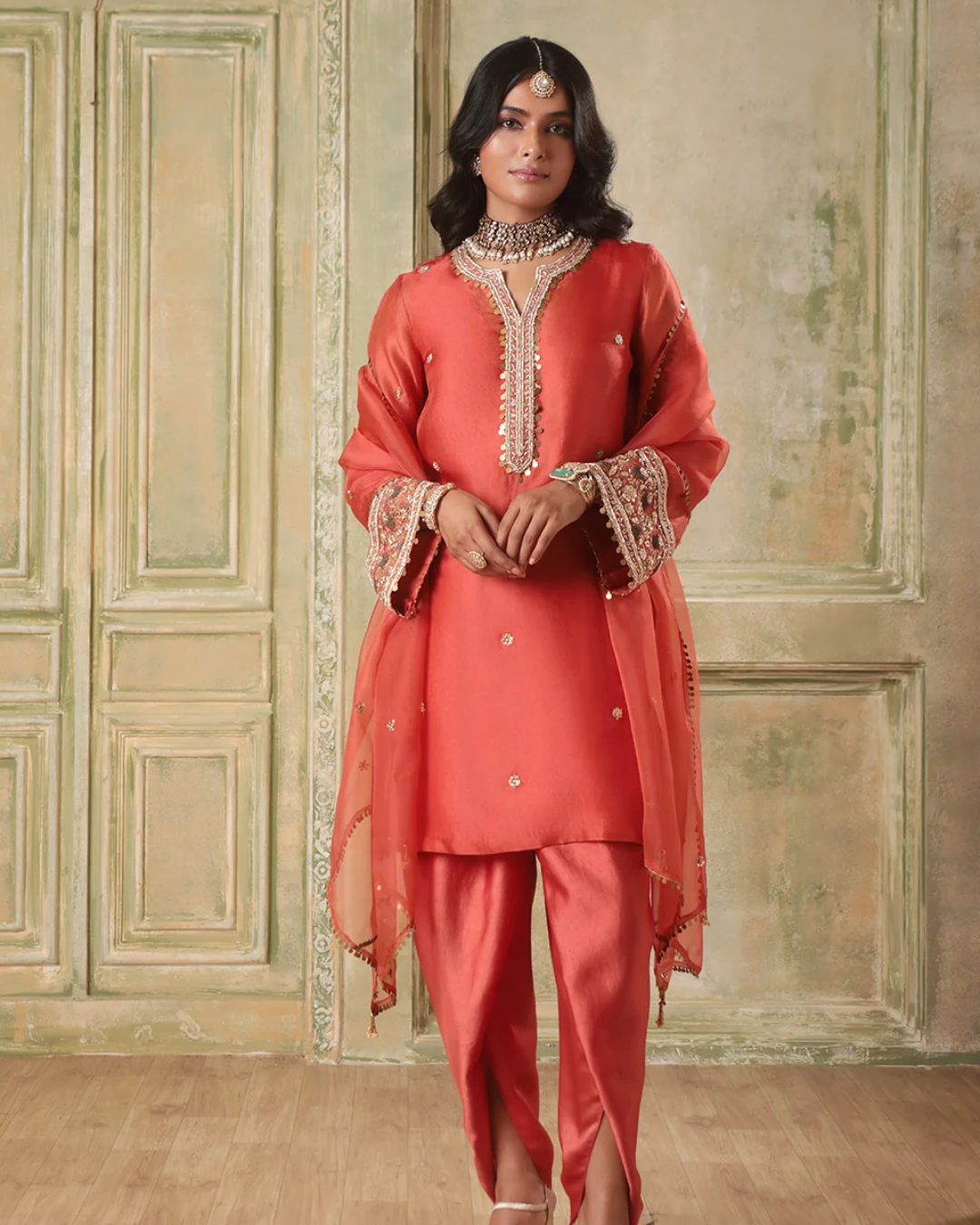 Niti Bothra - Zar-Rang Orange Short Kurta Set