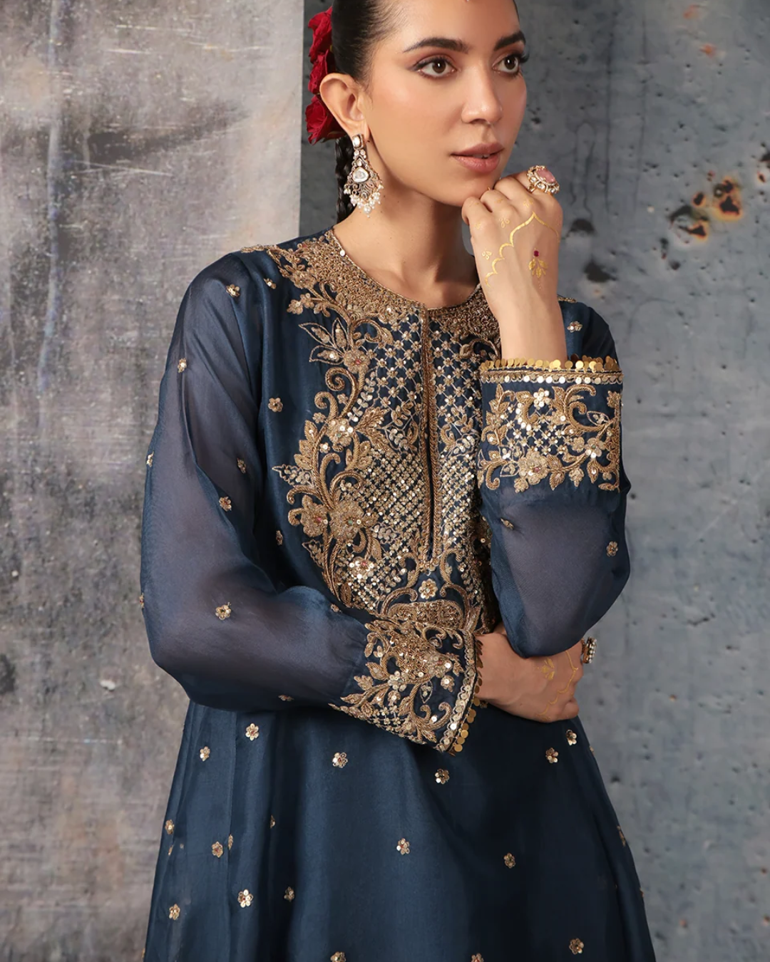 Niti Bothra - Zar-Rang Blue Long Pheran Kurta Set