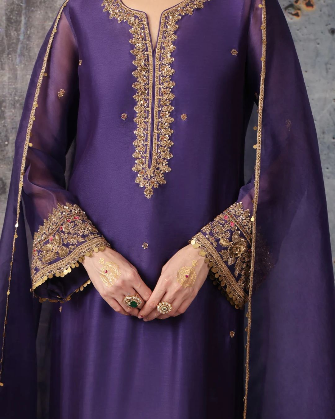 Niti Bothra - Zar-Rang Purple Straight Long Kurta Set