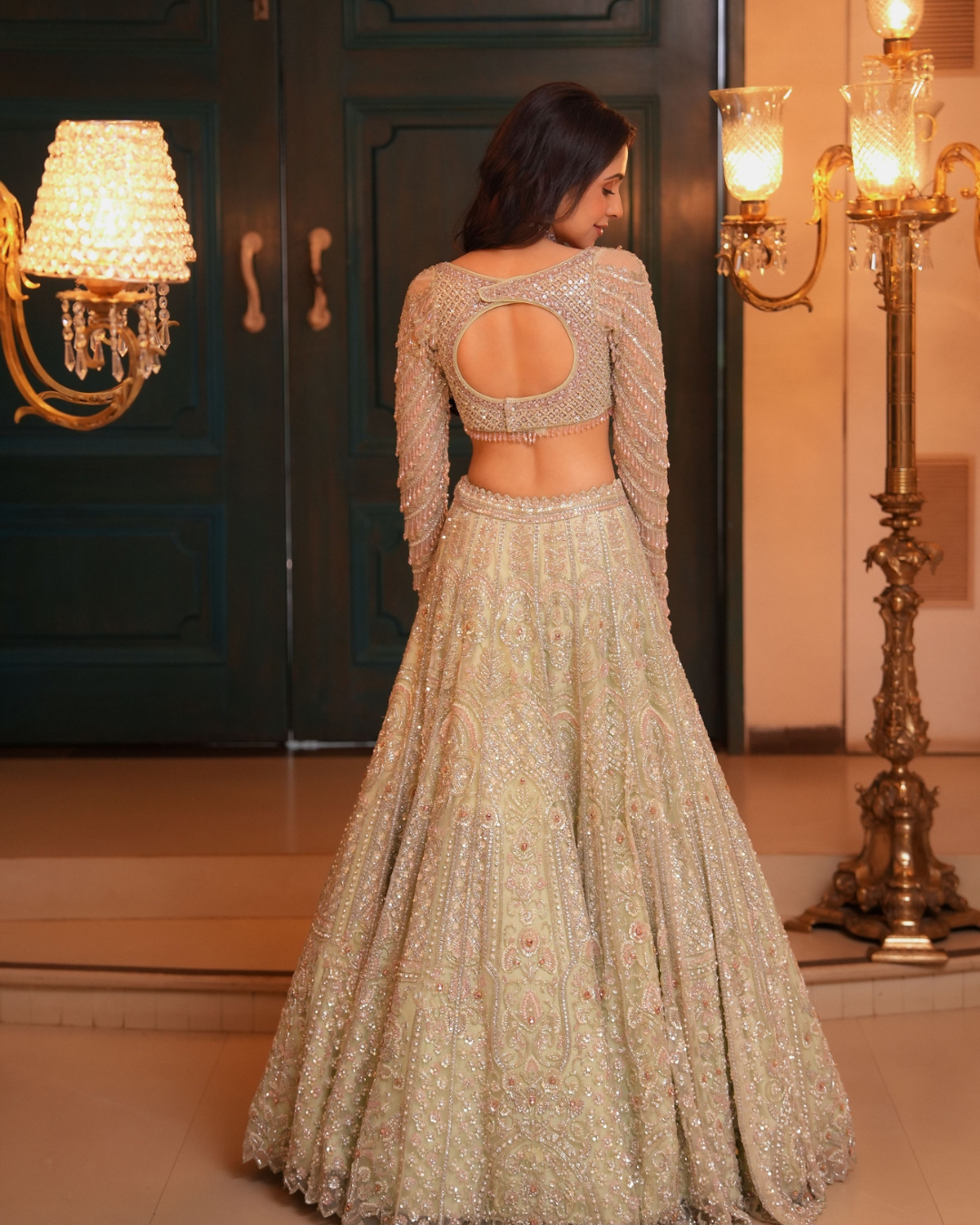 Isa by Dolly Wahal - Sea Green Bridal Lehenga With Pink Accents From Ittara