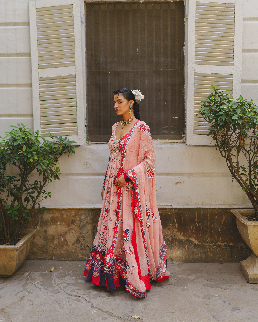 Aditi Gupta - Pink Floral Anarkali Set