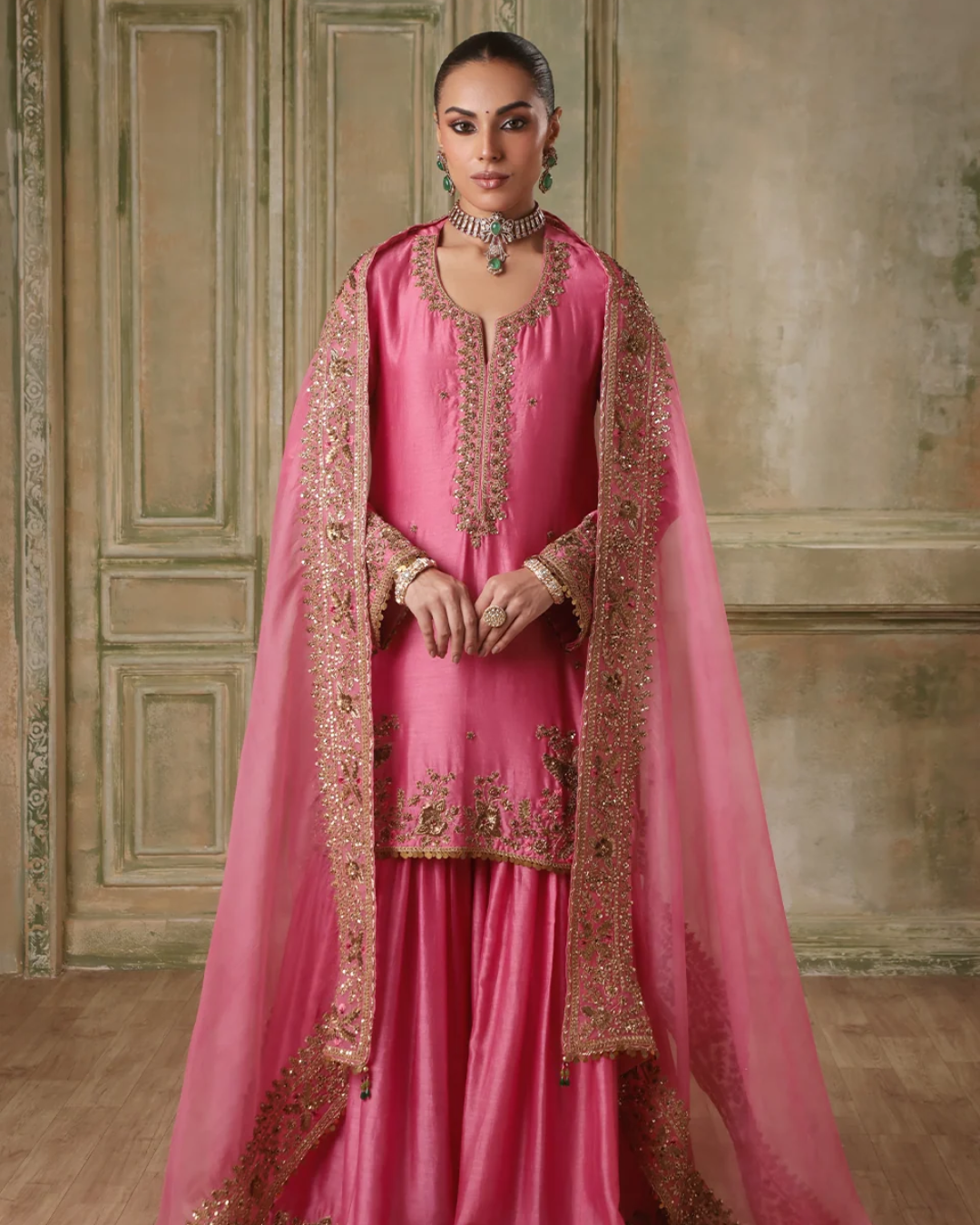 Niti Bothra - Zar-Rang Pink Heavy Sharara Set