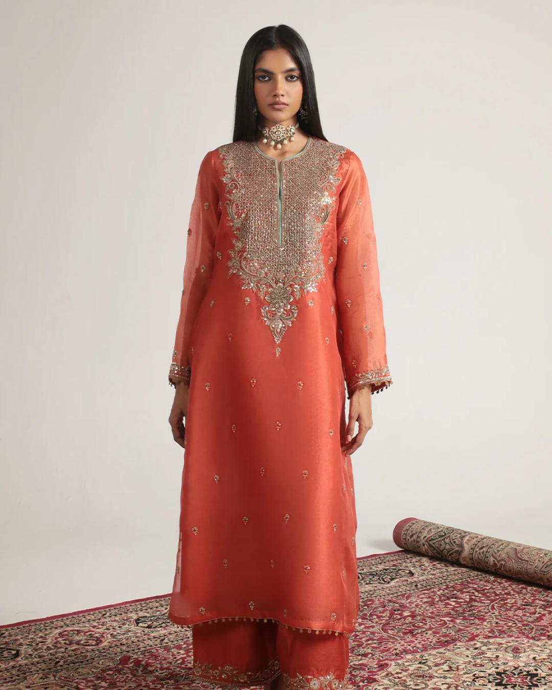 Niti Bothra - Zar-Rang Orange Long Kurta Set