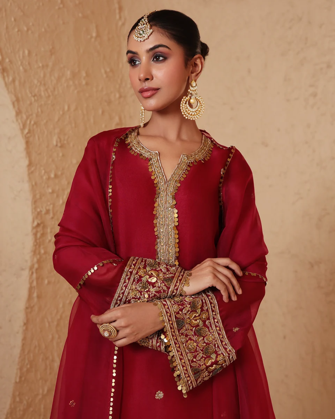 Niti Bothra - Zar-Rang Maroon Short Kurta Set