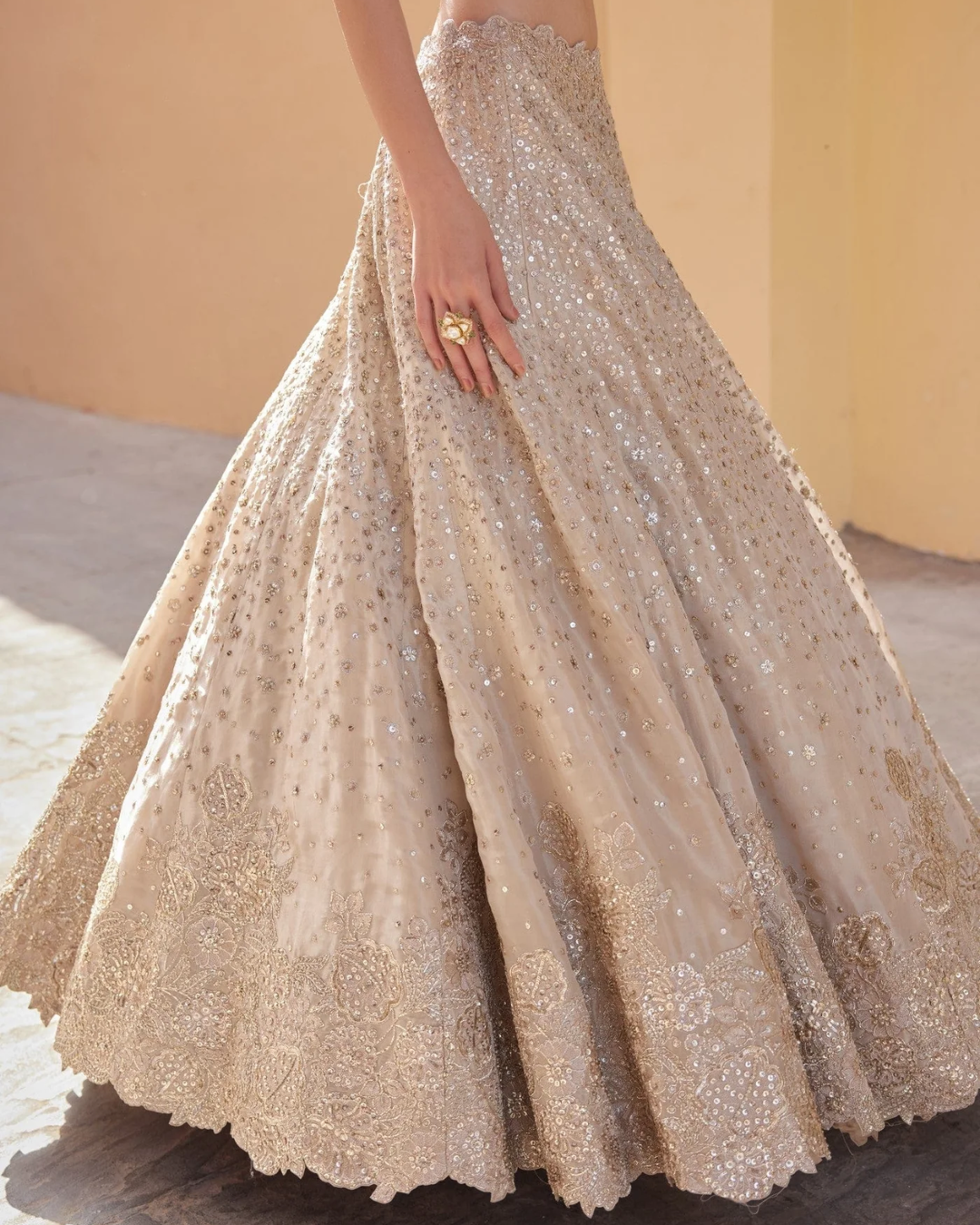 Osaa By Adarsh - Beige Champagne Embroidered Lehenga From RASM