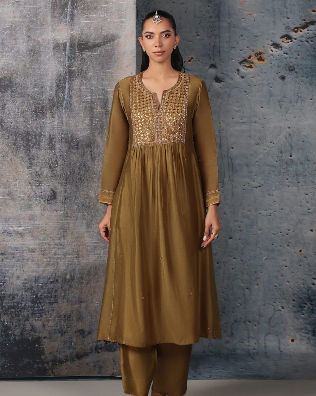 Niti Bothra - Mehrang Olive Green Frockstyle Kurta Set