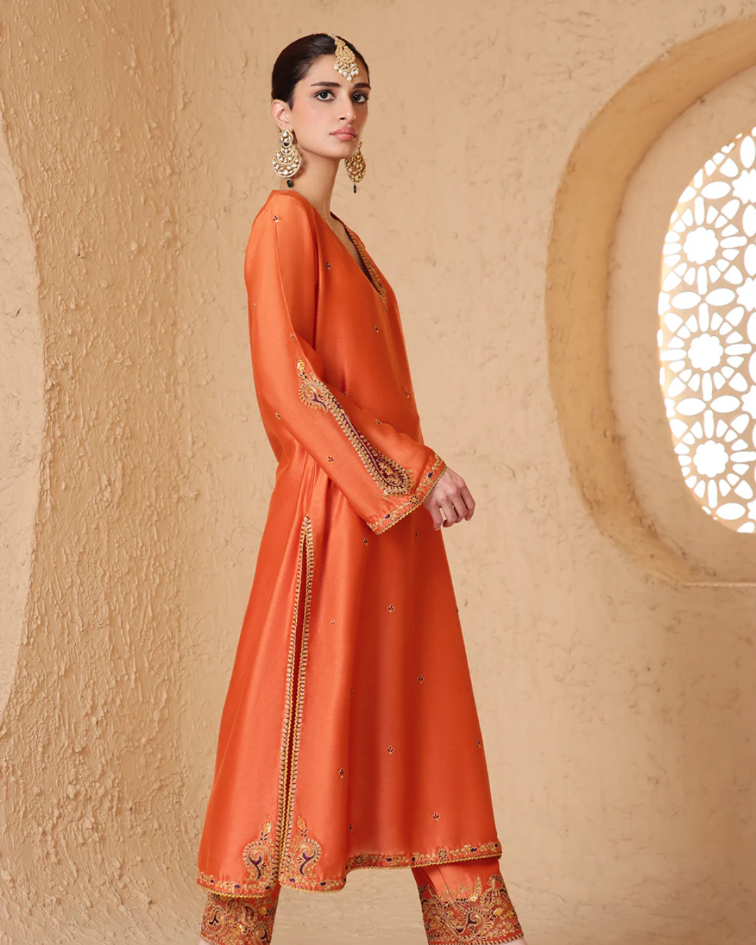 Niti Bothra - Mehrang Orange Applique Kurta Set
