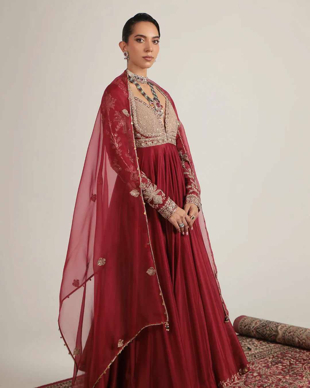 Niti Bothra - Zar-Rang Maroon Heavy Yoke Kalidar Set