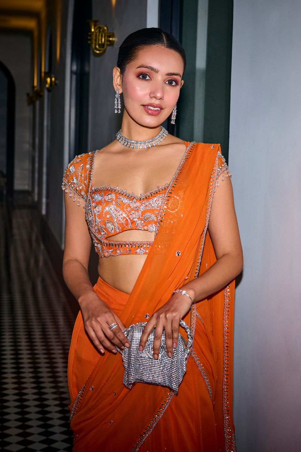 Sanya Gulati - Orange Pre-Draped Saree from Kia & Kyara