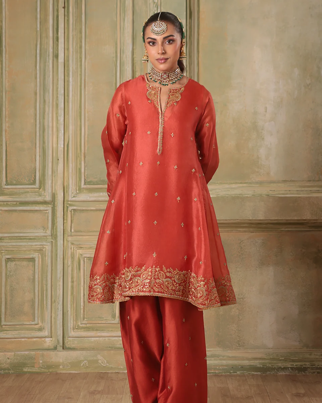 Niti Bothra - Zar-Rang Orange Short Pheran Kurta Set