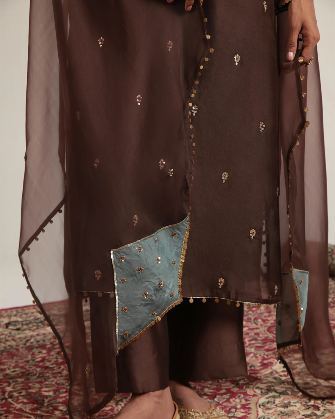 Niti Bothra - Zar-Rang Brown Long Kurta Set