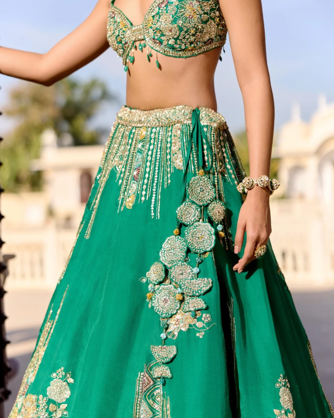 Osaa By Adarsh - Jewel Green Organza Lehenga Set From SAFAR