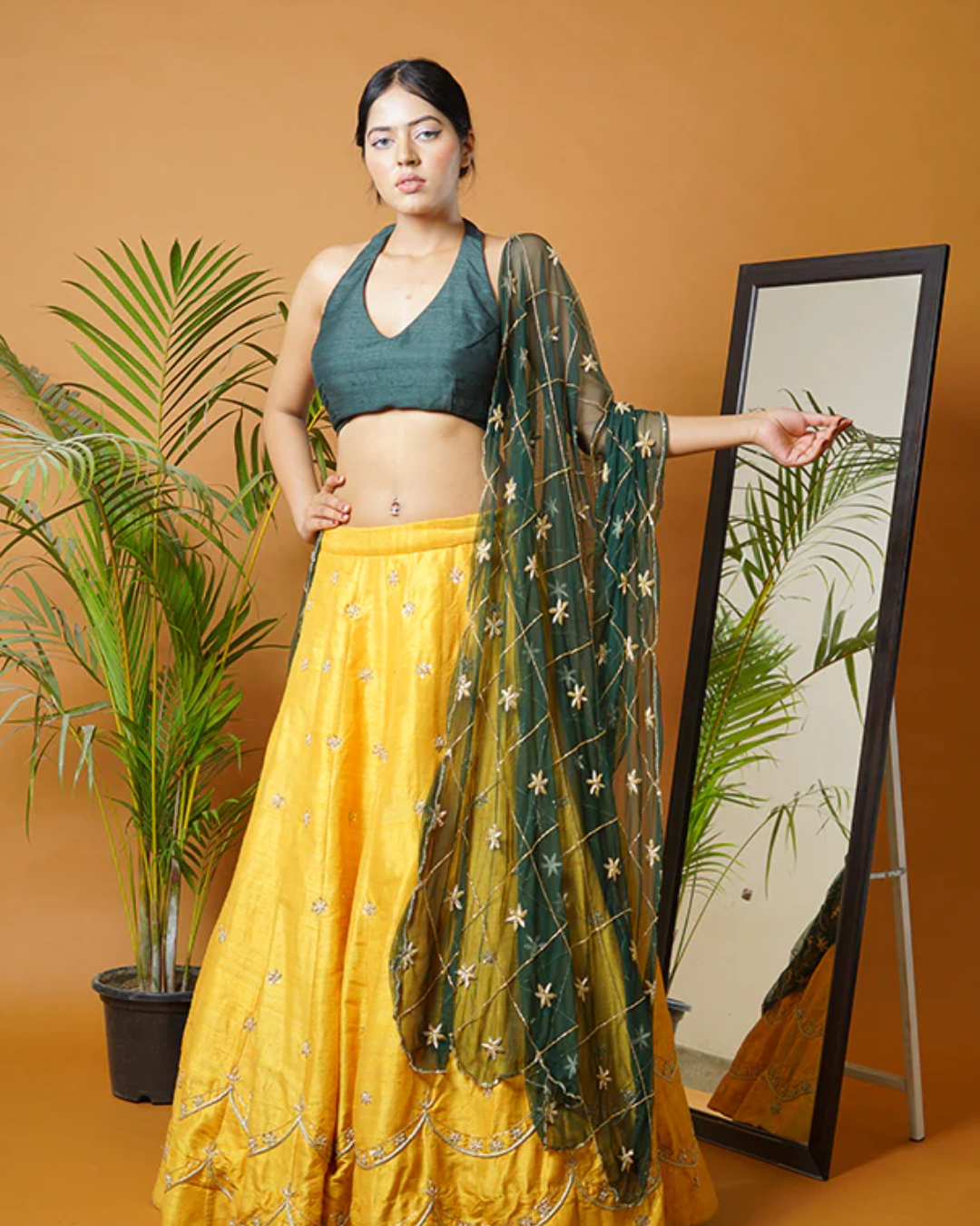 Sonali Bansal - Green blouse and dupatta with mustard lehenga From Fiza