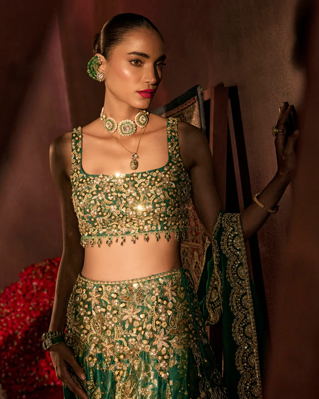 Prevasu - Teal Broad Belt Brocade Lehenga Set From Raabta