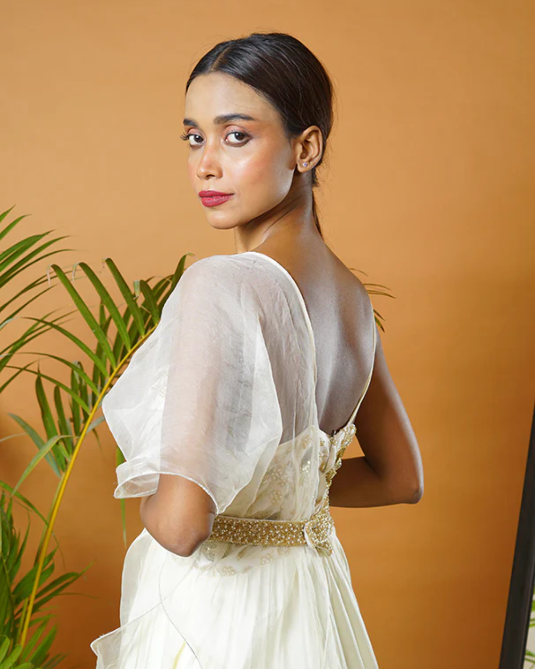 Sonali Bansal - Off white anarkali with waistbelt and ruffle dupatta From Fiza