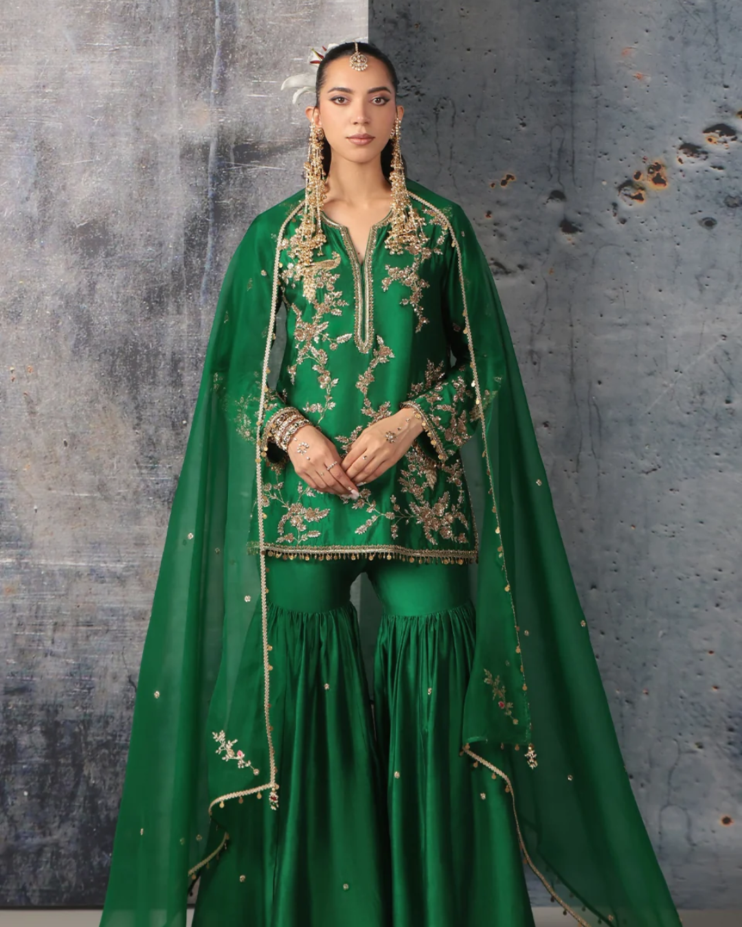 Niti Bothra - Zar-Rang Green Jaal Sharara Set