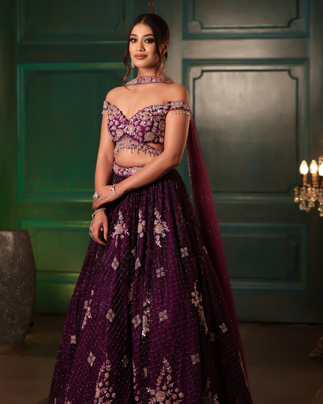 Isa by Dolly Wahal - Purple Jaal Lehenga From Athena