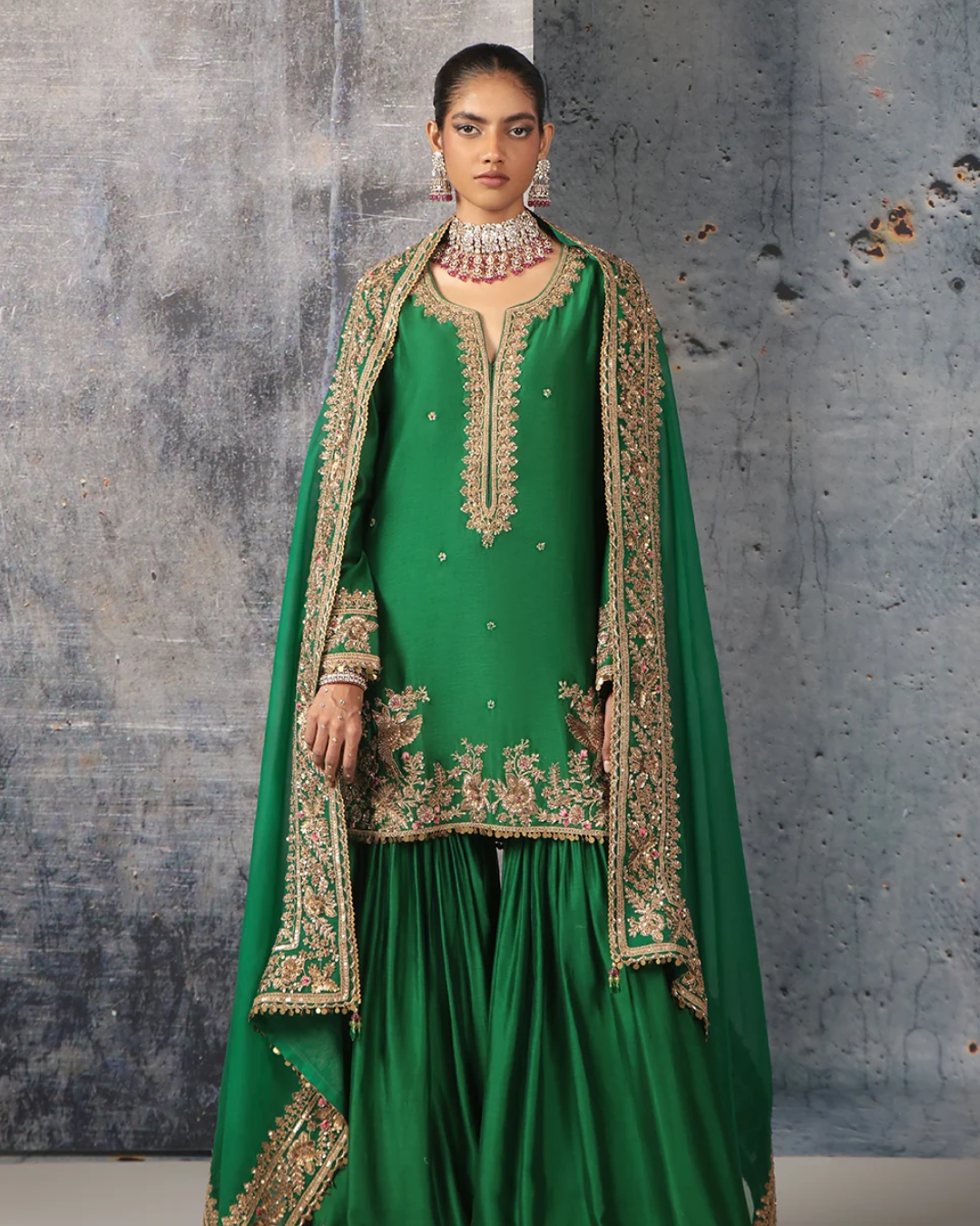 Niti Bothra - Zar-Rang Green Heavy Sharara Set