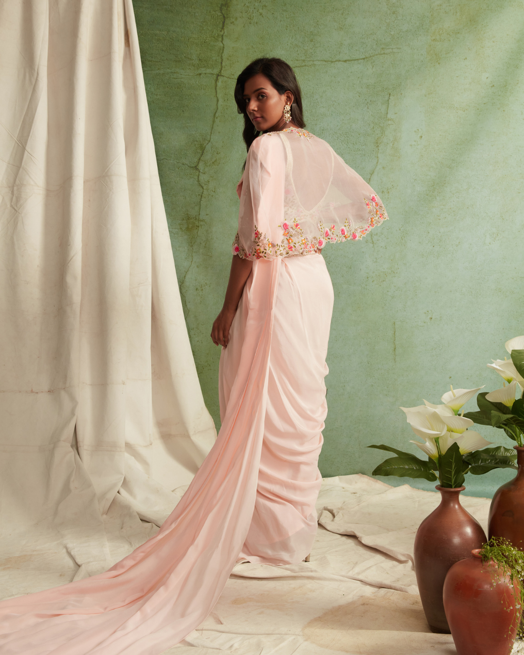 Priyanka Jain - Pre-Draped Saree With Embroidered Blouse, Cape And Belt From Love Of Tomorrow