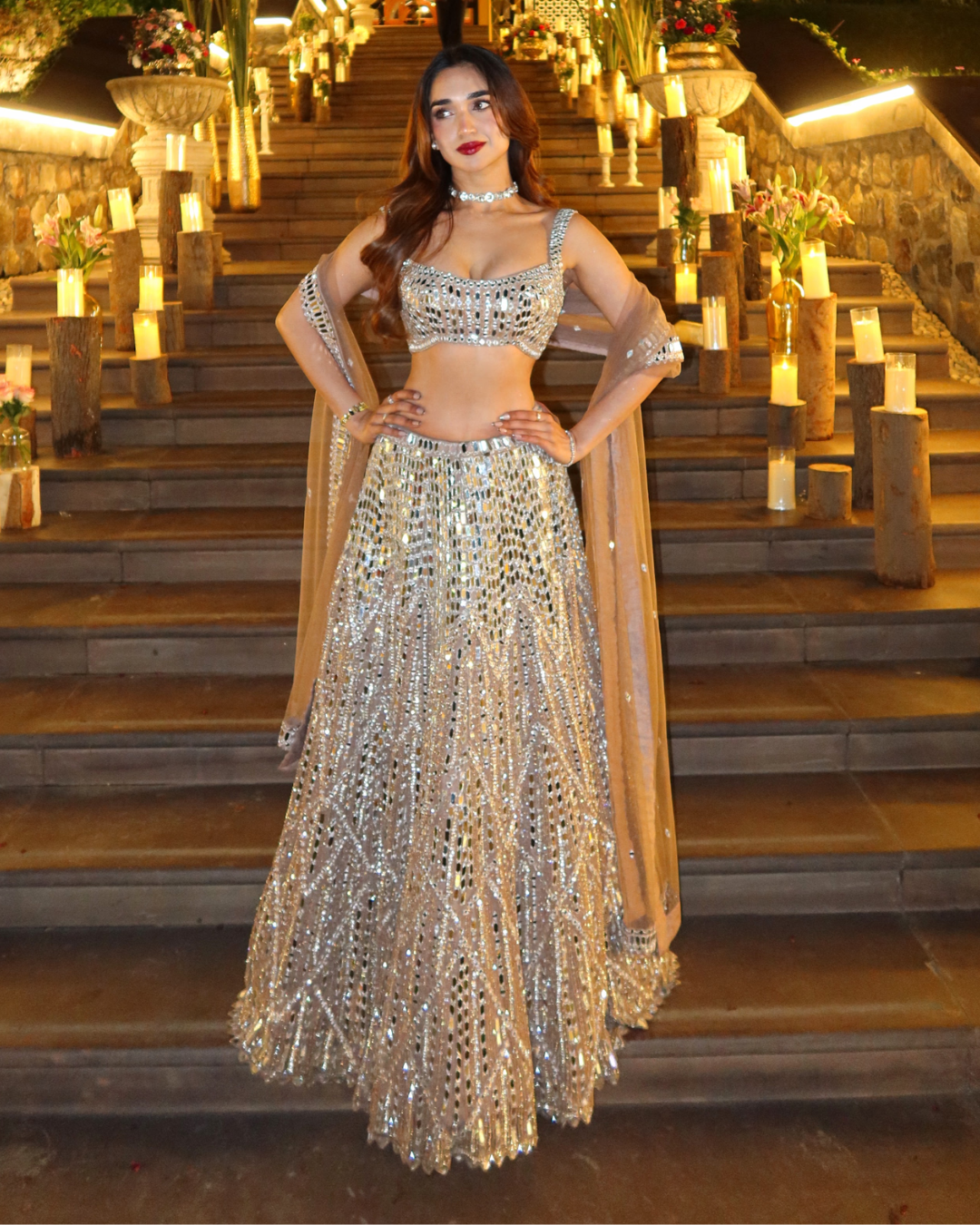 Isa by Dolly Wahal - Champagne Mirror Lehenga From Fiori