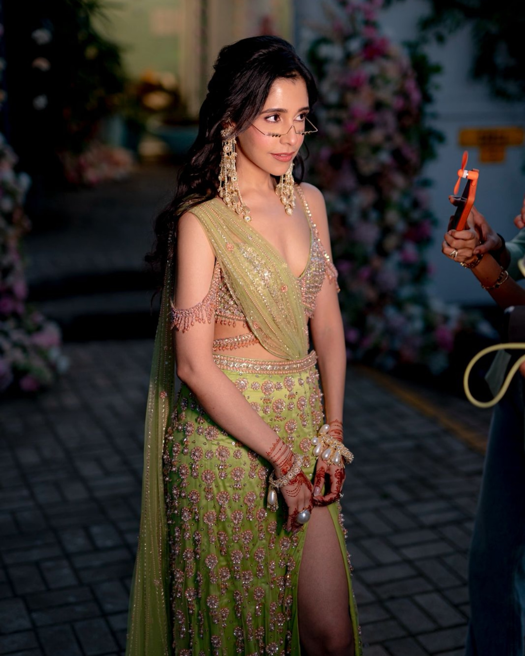 Isa by Dolly Wahal - Lime Green Slit Saree From Ittara