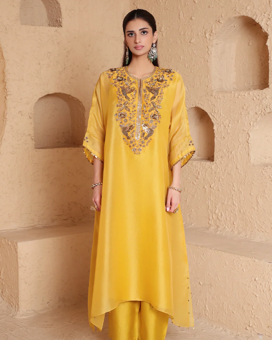 Niti Bothra -  Mehrang Yellow Kaftan Kurta Set