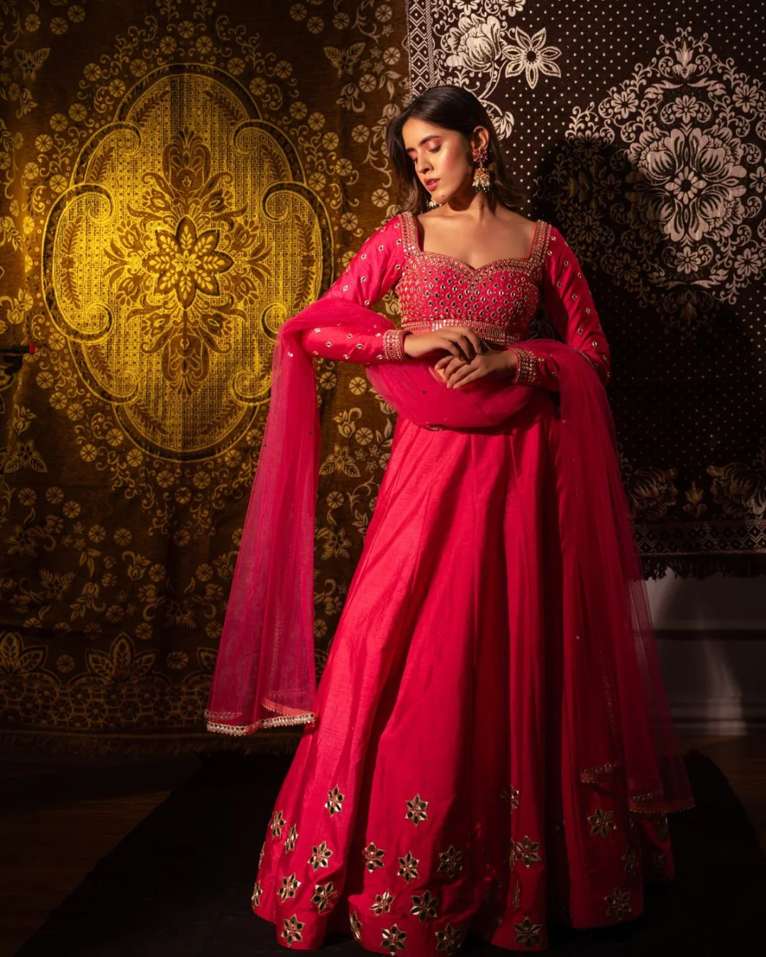 Anisha Shetty - Rasberry Pink Lehenga Set From Rangin
