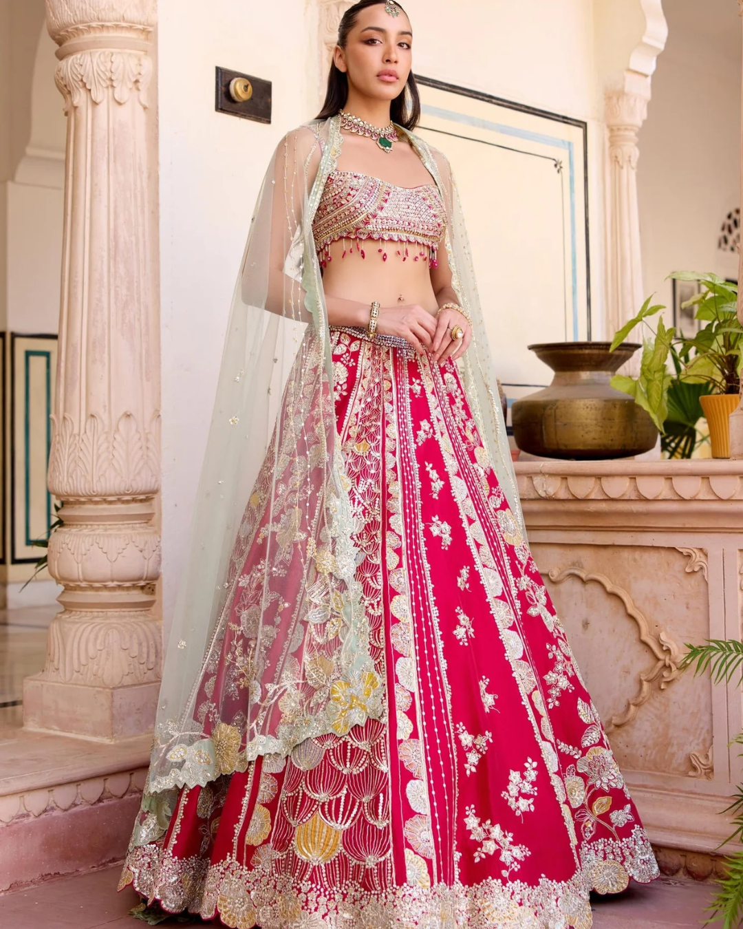 Osaa By Adarsh - Cut Ruby Mulberry Silk Lehenga Set From SAFAR