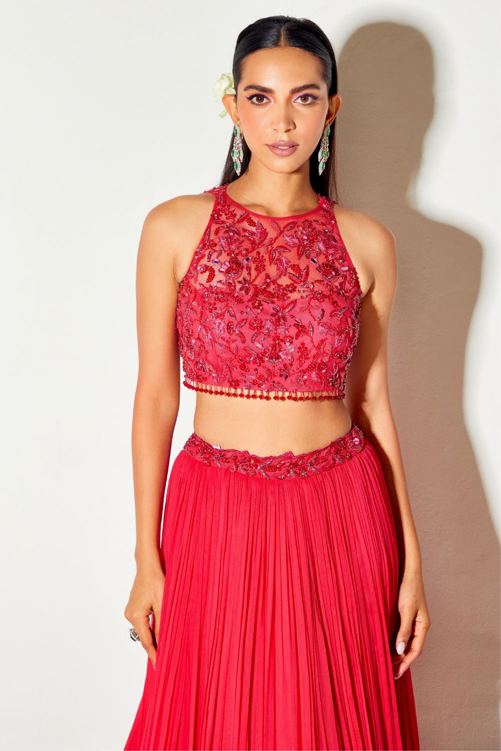 Sanya Gulati - Hot Pink Tonal Blouse and Pleated Lehenga Set