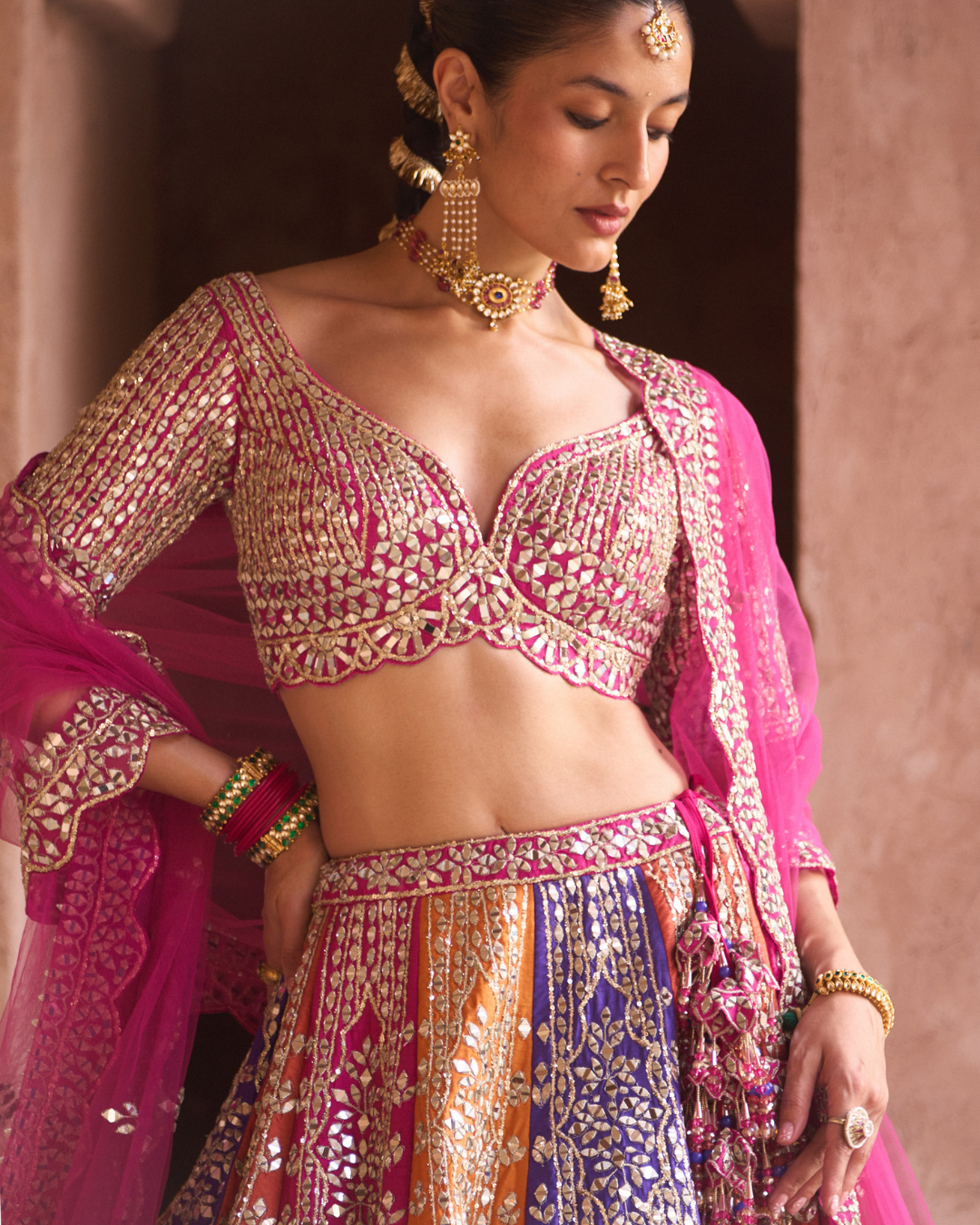 Angad Singh - PRISM — Multicolored Raw Silk Lehenga Set with Contrast Blouse From Zariya